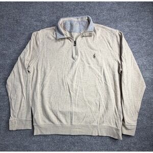 Polo Ralph Lauren Sweatshirt Mens Large Gray Brown 1/4 Zip Fleece Pullover Logo